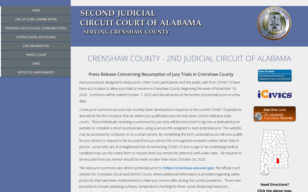Crenshaw County arrest records court clerk contact page